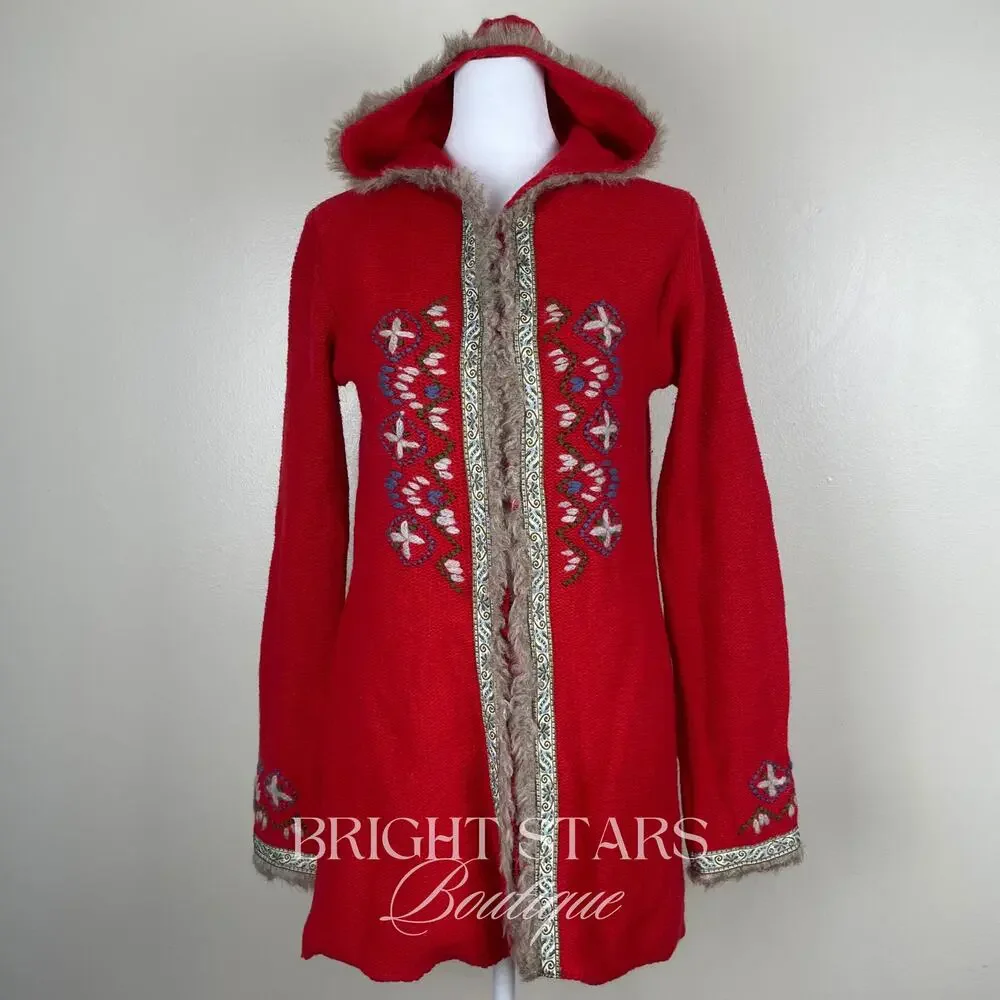 Rare Vintage Hooded Cardigan ASO Willow Rosenberg BtVS Red Embroidered Knit - Picture 5 of 14